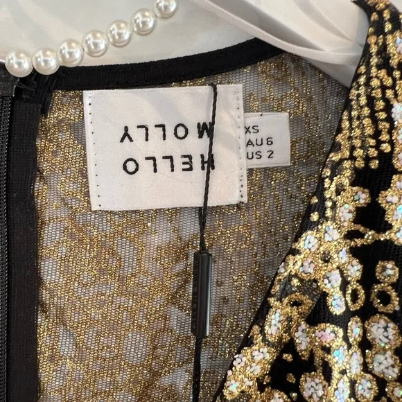 Bodysuit NWT Black & Gold Glitter Deep V Glam Party Hello Molly XS - Picture 4 of 6